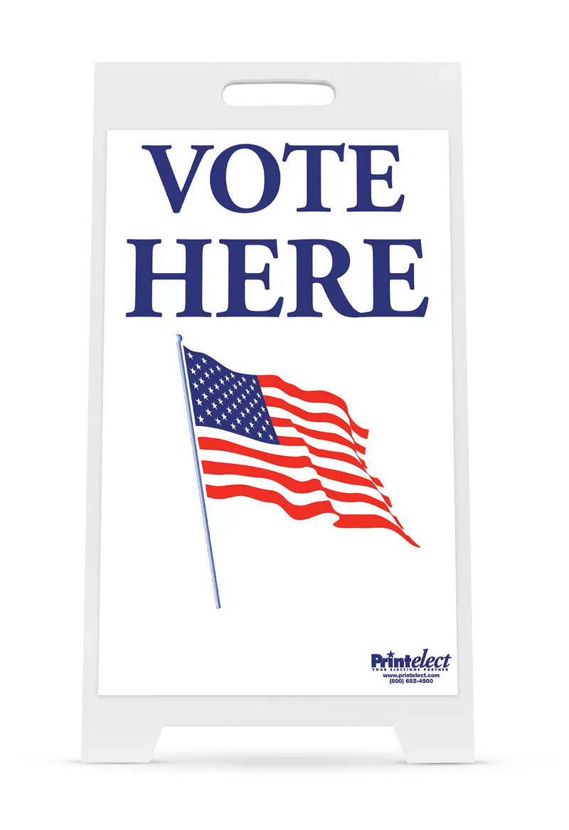 Vote Here with Flag Sign