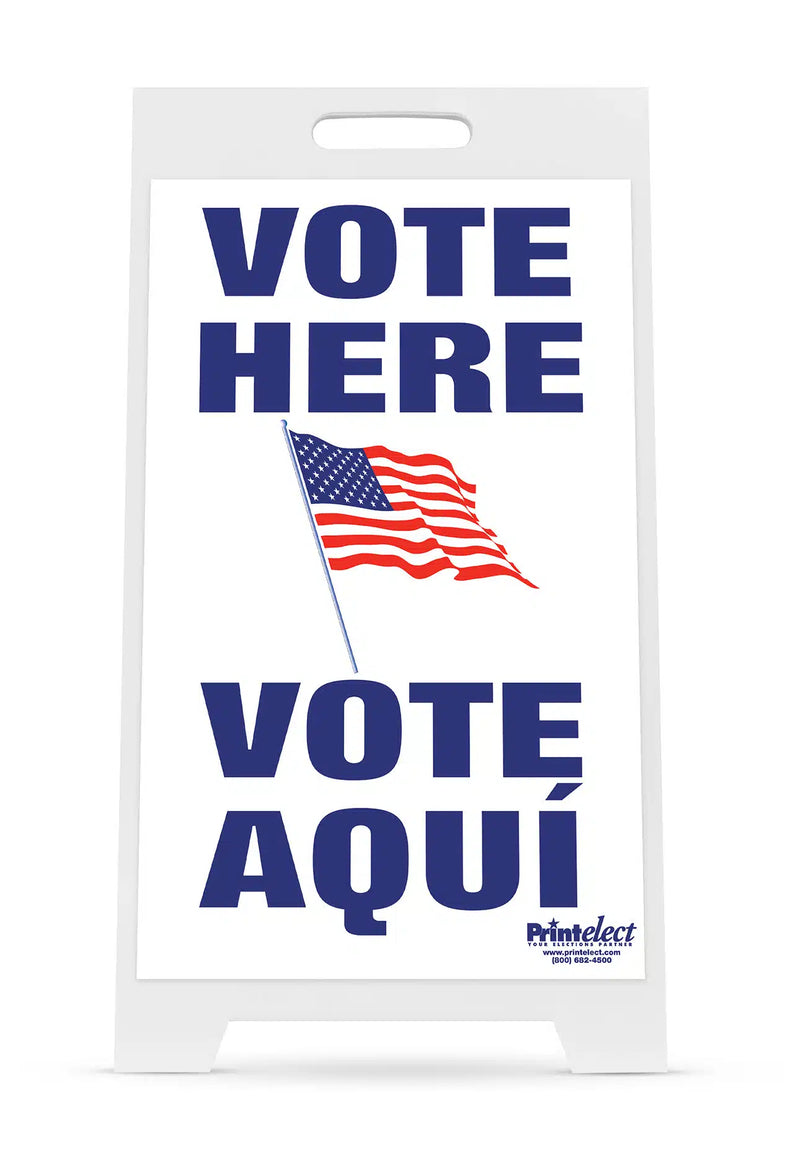 Vote Here / Vote Aqui with Flag Sign