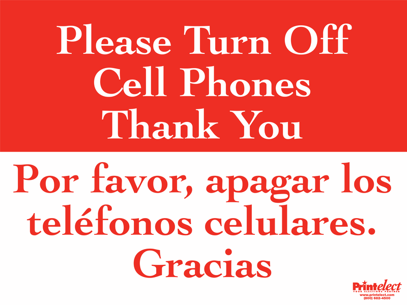 Bilingual Please Turn Off Cell Phones Sign (English/Spanish)